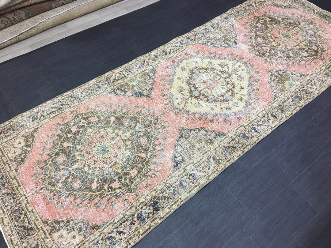 Beige Turkish Runner Rug 4' 7" x 12' 8" Hand-Knotted
