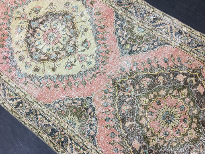 Beige Turkish Runner Rug 4' 7" x 12' 8" Hand-Knotted field