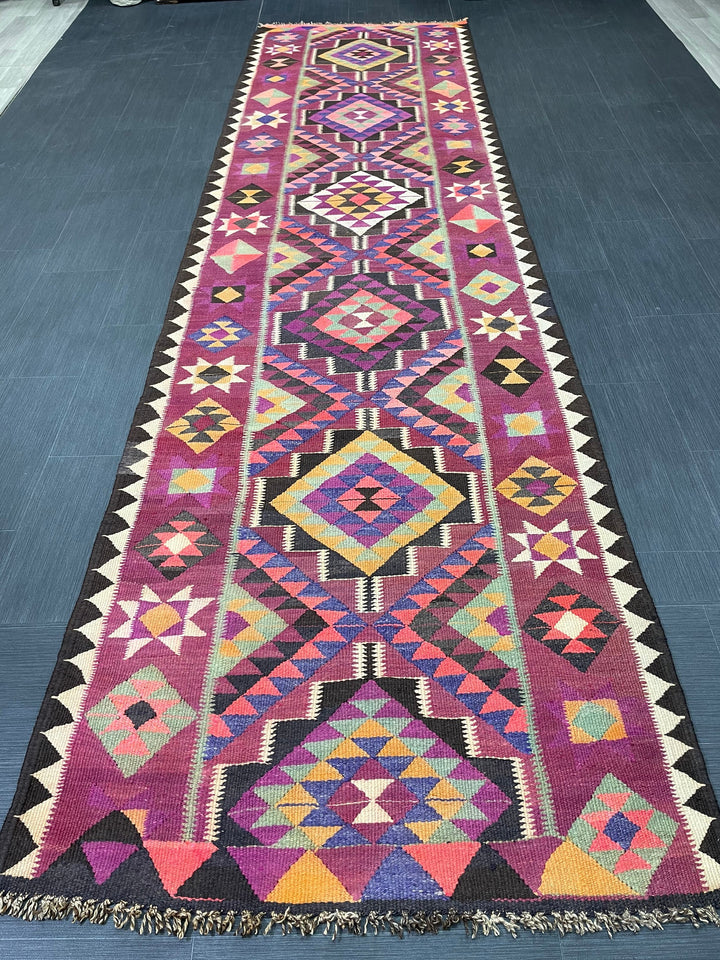 Rust Turkish Runner Rug 3' 4" x 12' 6" Hand-Knotted field