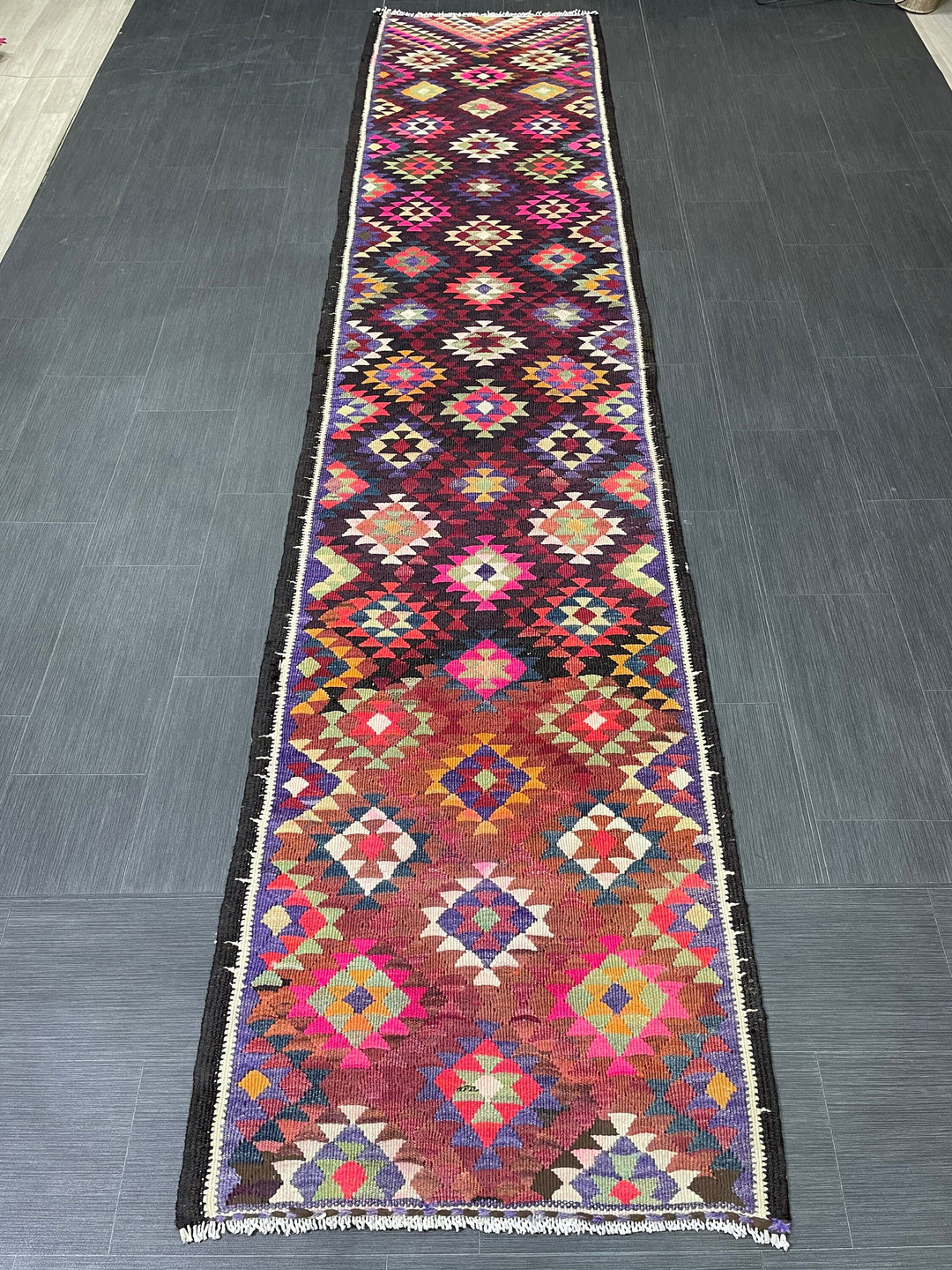 Rust Turkish Runner Rug 2' 9" x 12' 7" Hand-Knotted pattern