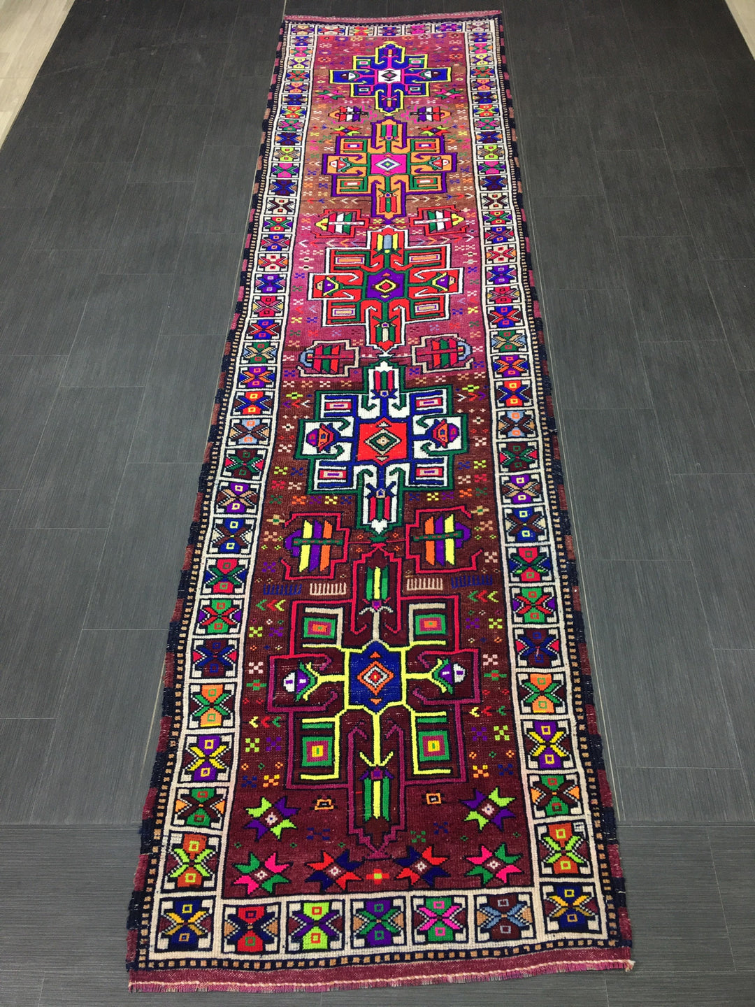 Beige Turkish Runner Rug 3' 1" x 12' Hand-Knotted close-up