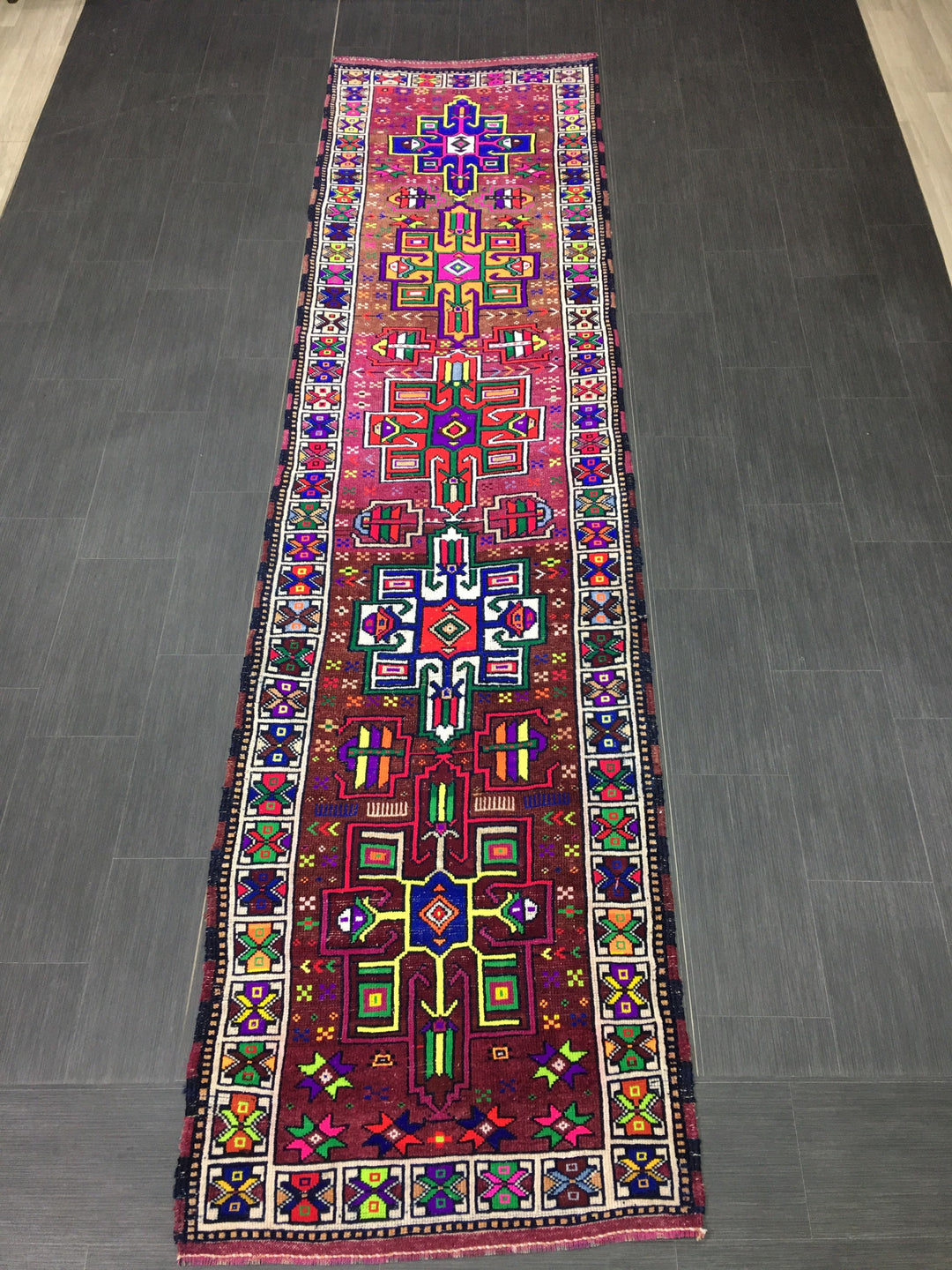 Beige Turkish Runner Rug 3' 1" x 12' Hand-Knotted border