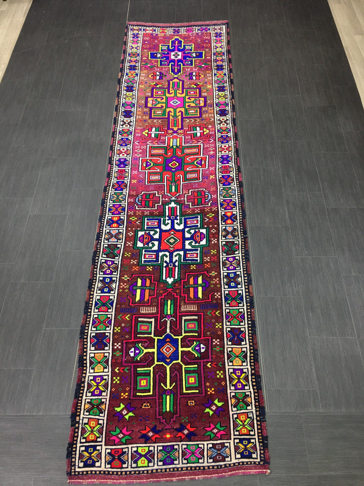 Beige Turkish Runner Rug 3' 1" x 12' Hand-Knotted border