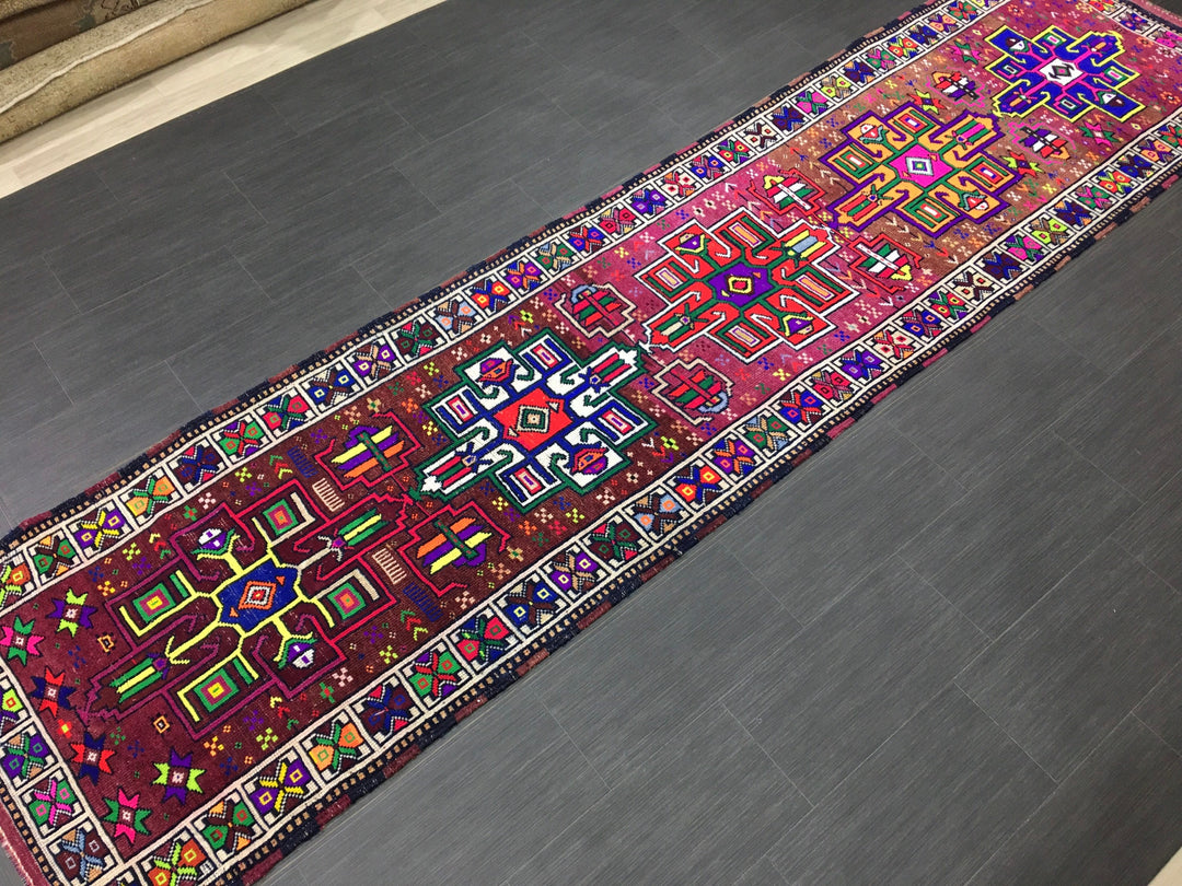 Beige Turkish Runner Rug 3' 1" x 12' Hand-Knotted texture