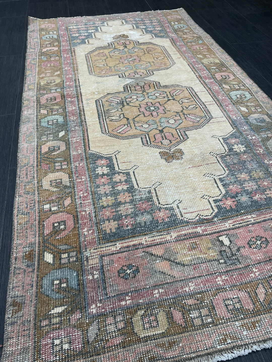 Rust Turkish Runner Rug 3' x 5' 10" Hand-Knotted close-up