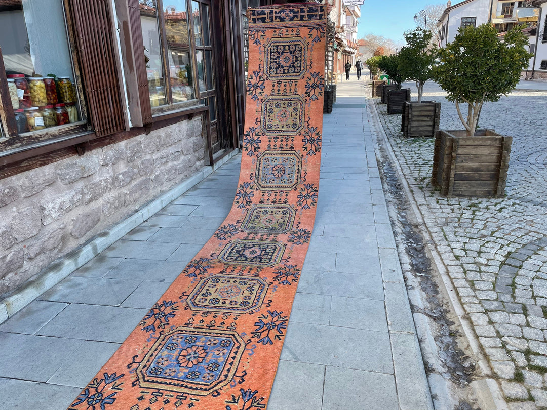 Beige Turkish Runner Rug 2' 7" x 19' 8" Hand-Knotted