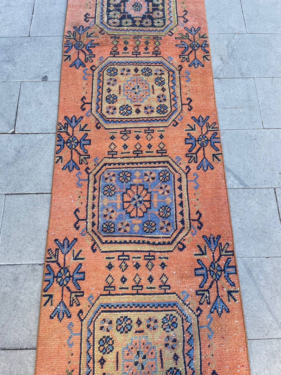Beige Turkish Runner Rug 2' 7" x 19' 8" Hand-Knotted border
