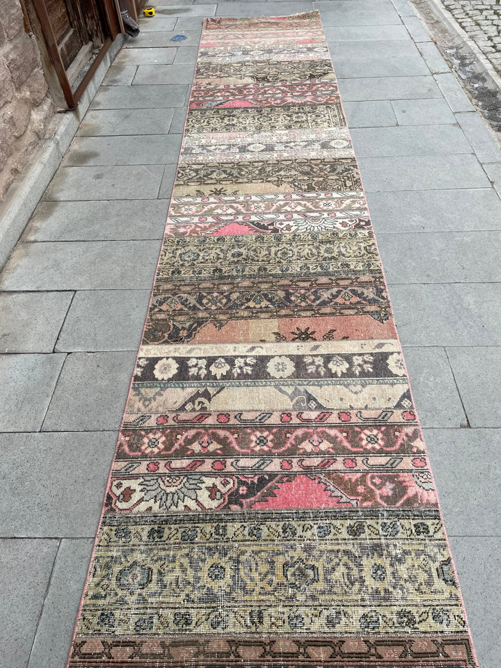 Beige Turkish Runner Rug 2' 9" x 30' 2" Hand-Knotted texture