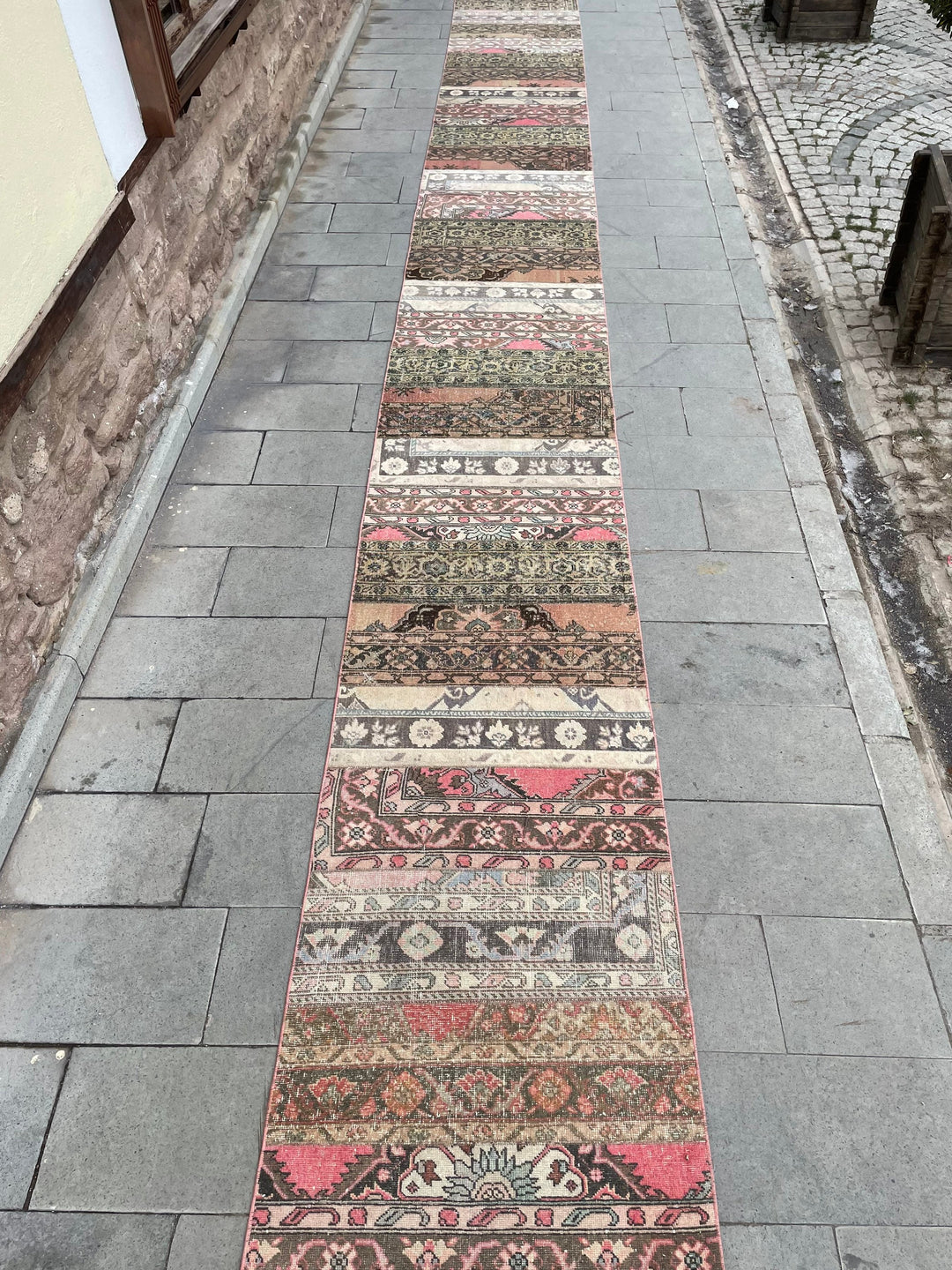Beige Turkish Runner Rug 2' 9" x 30' 2" Hand-Knotted reverse
