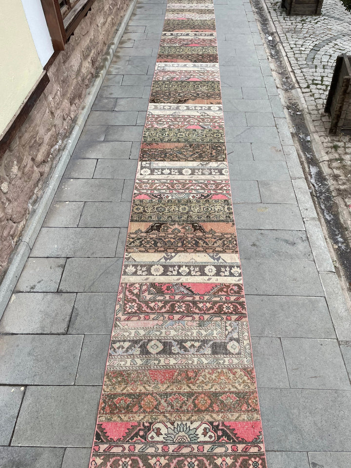 Beige Turkish Runner Rug 2' 9" x 30' 2" Hand-Knotted reverse