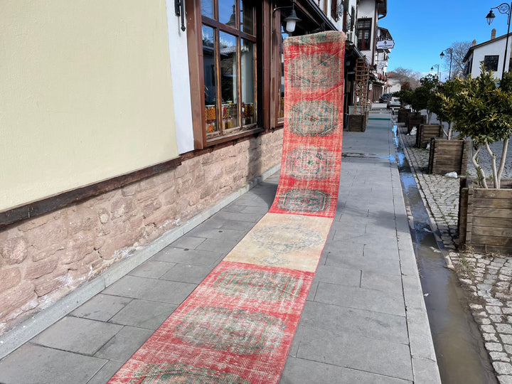 Beige Turkish Distressed Runner Rug 2' 8" x 21' 11" Hand-Knotted | No. WR74014
