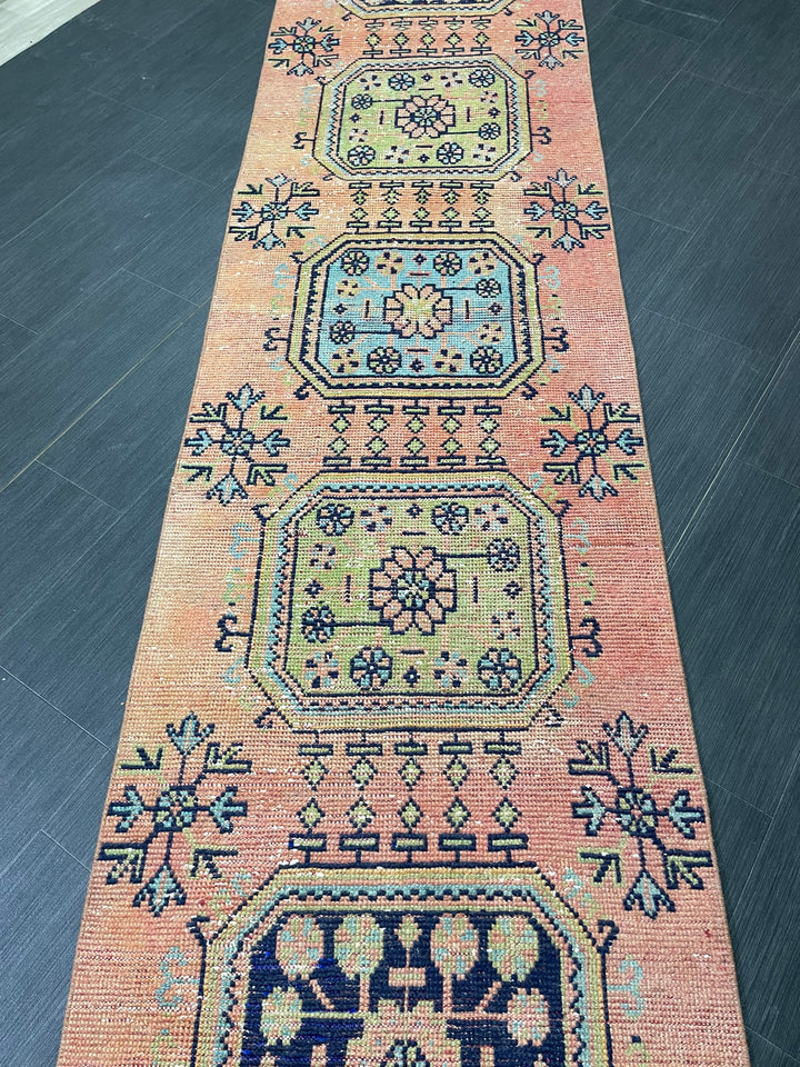 Beige Turkish Runner Rug 2' 6" x 21' 5" Hand-Knotted reverse