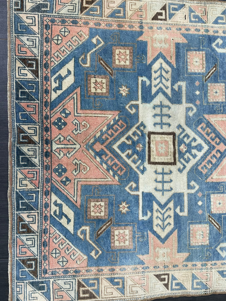 Blue Turkish Runner Rug 4' 8" x 7' 5" Hand-Knotted | No. WR75399