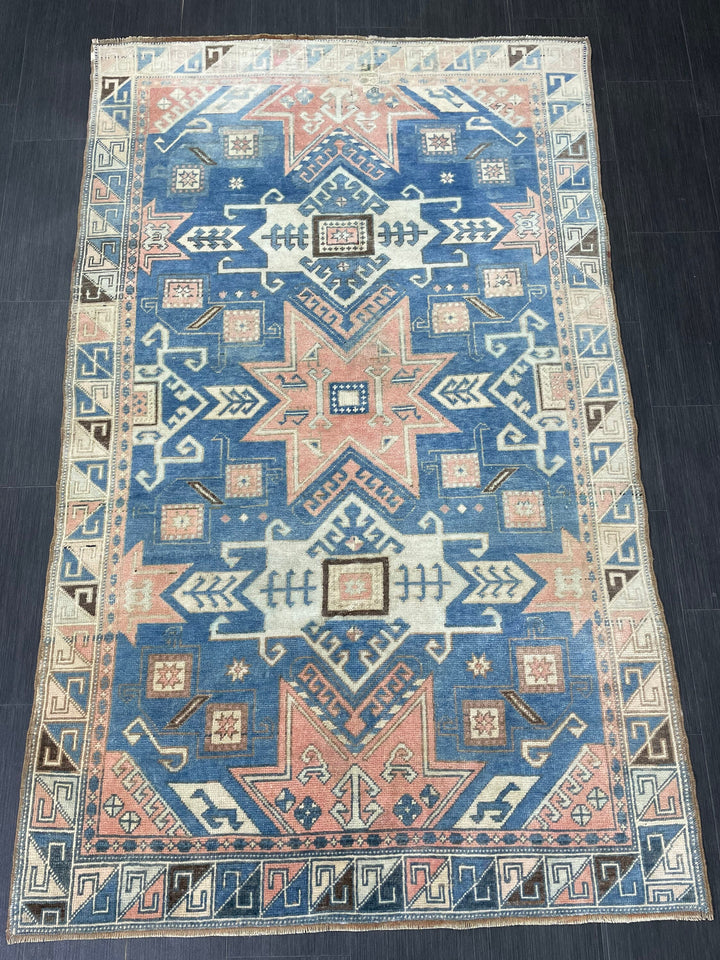 Blue Turkish Runner Rug 4' 8" x 7' 5" Hand-Knotted | No. WR75399