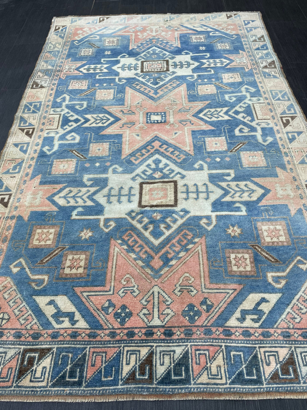 Blue Turkish Runner Rug 4' 8" x 7' 5" Hand-Knotted | No. WR75399