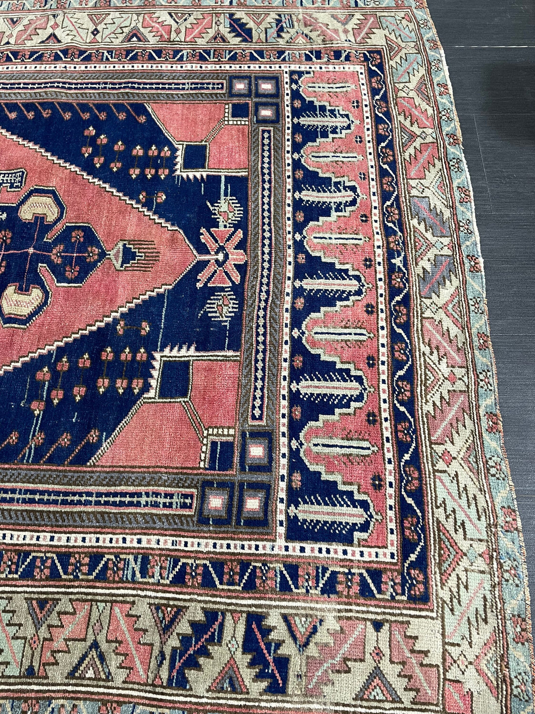 Pink Turkish Runner Rug 4' 8" x 9' 7" Hand-Knotted detail