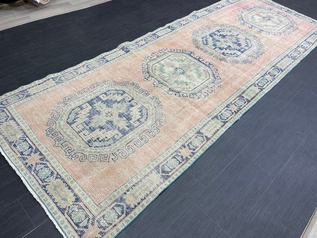 Beige Turkish Runner Rug 4' 4" x 11' 9" Hand-Knotted | No. WR64687