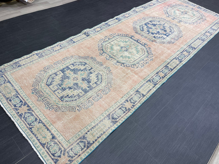 Beige Turkish Runner Rug 4' 4" x 11' 9" Hand-Knotted | No. WR64687