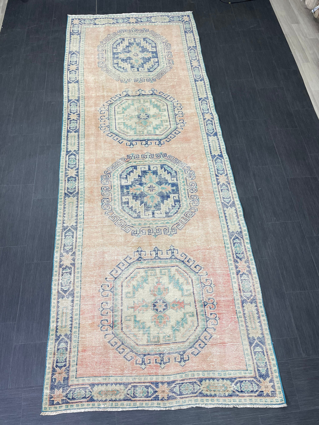 Beige Turkish Runner Rug 4' 4" x 11' 9" Hand-Knotted | No. WR64687