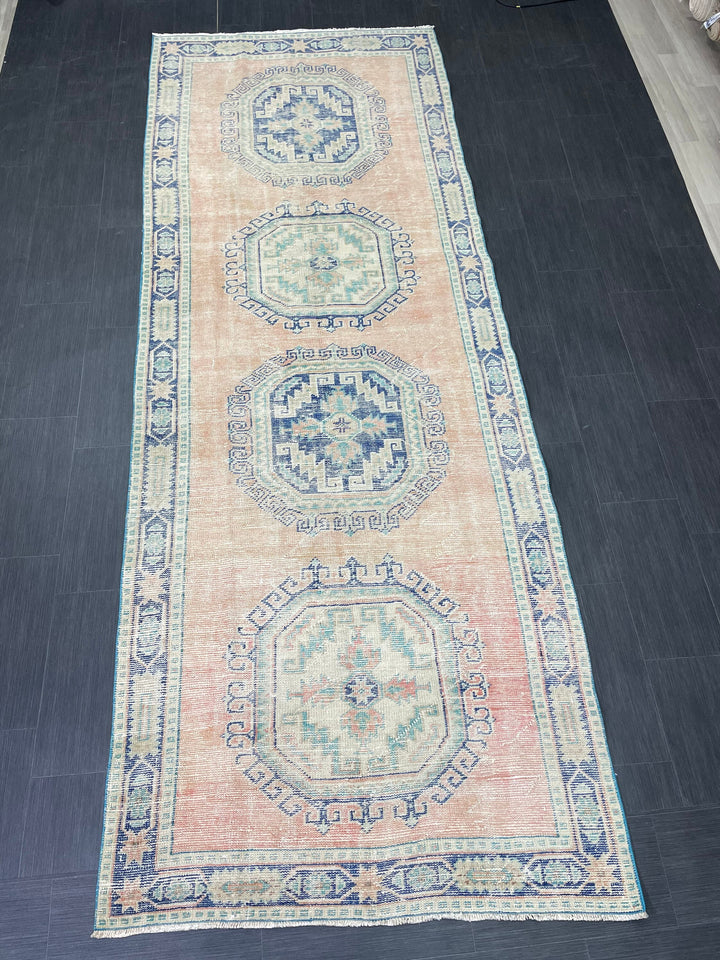 Beige Turkish Runner Rug 4' 4" x 11' 9" Hand-Knotted | No. WR64687