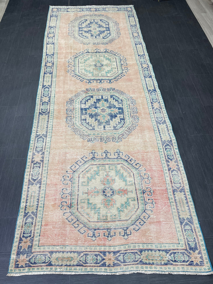 Beige Turkish Runner Rug 4' 4" x 11' 9" Hand-Knotted | No. WR64687