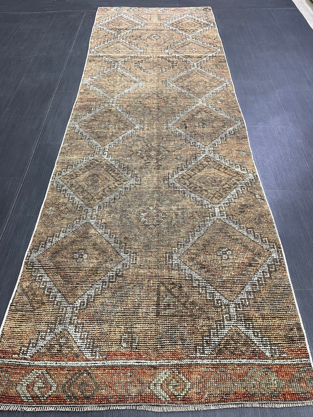 Turkish Runner Rug 3' 4" x 10' 3" Hand-Knotted close-up