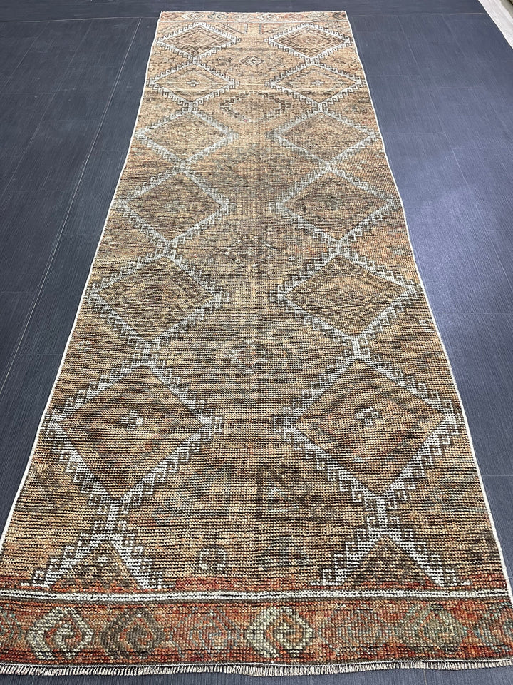 Turkish Runner Rug 3' 4" x 10' 3" Hand-Knotted close-up