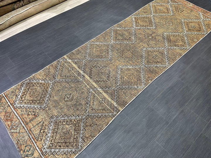 Turkish Runner Rug 3' 4" x 10' 3" Hand-Knotted field