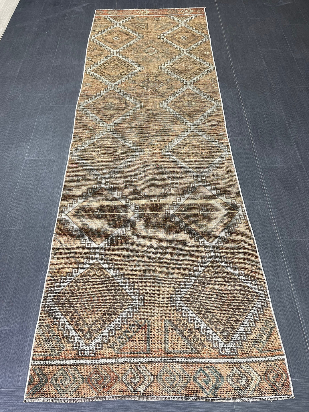 Turkish Runner Rug 3' 4" x 10' 3" Hand-Knotted reverse