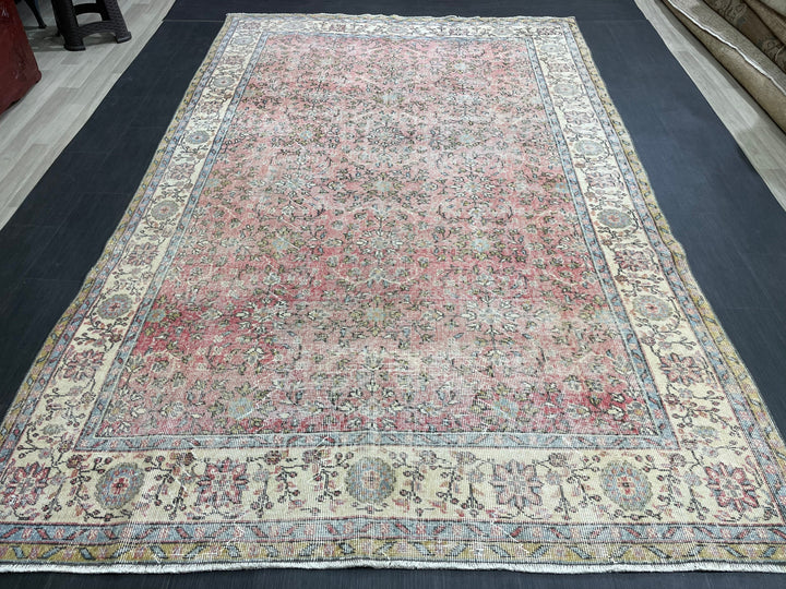 Beige Turkish Oushak Rug 6' 8" x 10' 7" Hand-Knotted | No. WR61898