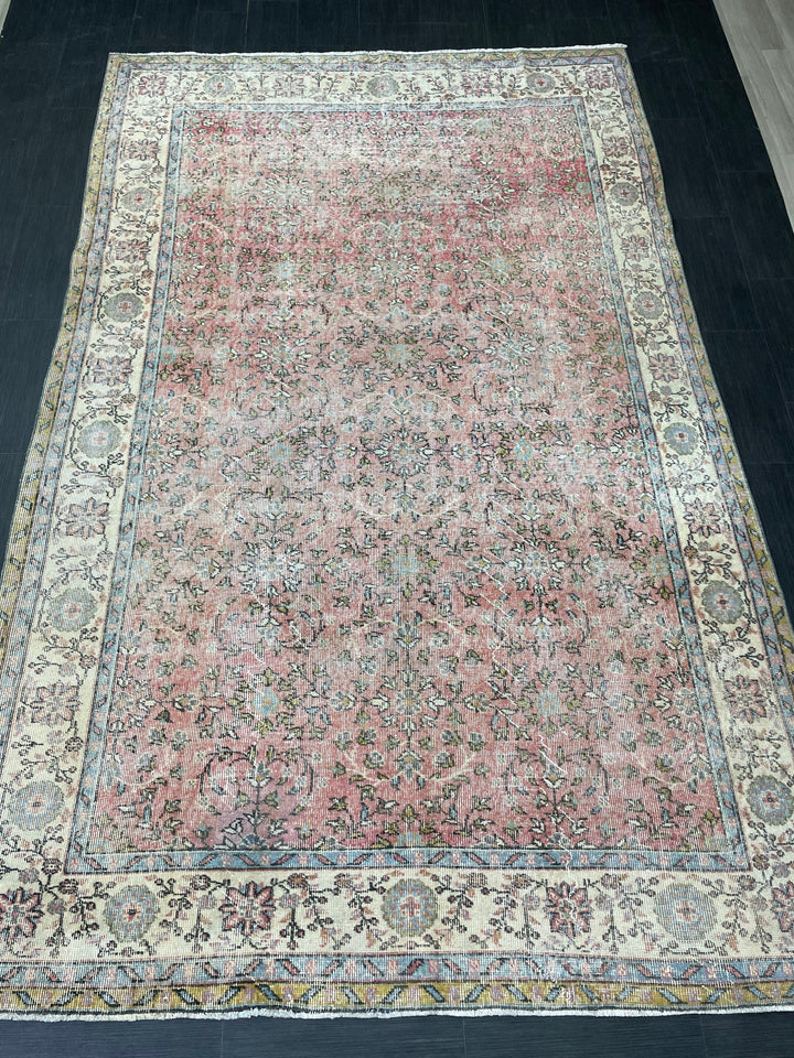 Beige Turkish Oushak Rug 6' 8" x 10' 7" Hand-Knotted | No. WR61898