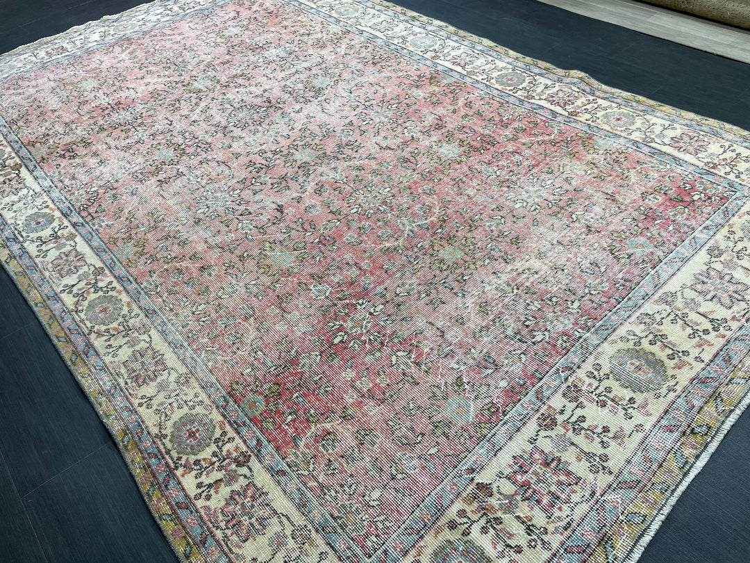 Beige Turkish Oushak Rug 6' 8" x 10' 7" Hand-Knotted | No. WR61898