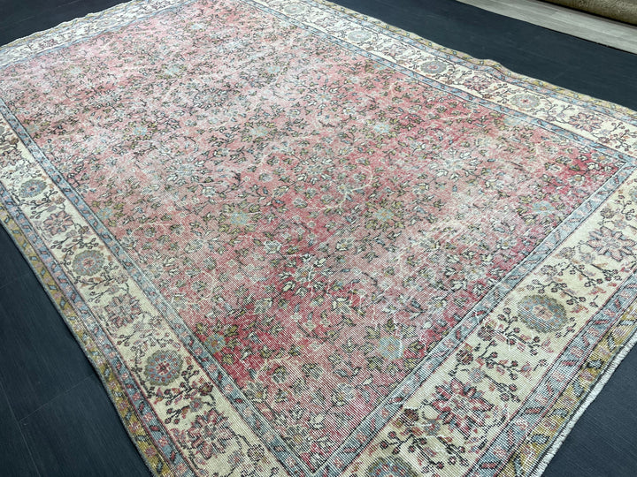 Beige Turkish Oushak Rug 6' 8" x 10' 7" Hand-Knotted | No. WR61898