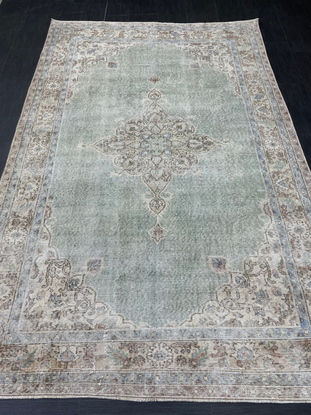 Green Turkish Oushak Rug 5' 7" x 8' 10" Hand-Knotted | No. WR40608