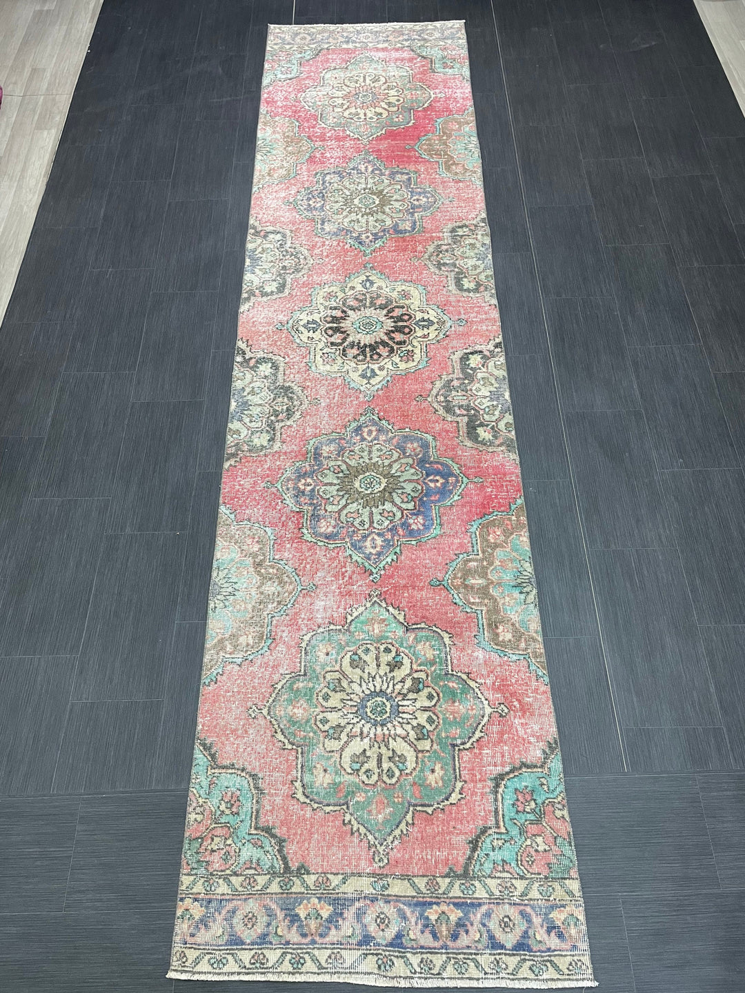 Beige Turkish Runner Rug 3' x 12' 6" Hand-Knotted detail