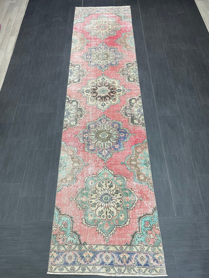 Beige Turkish Runner Rug 3' x 12' 6" Hand-Knotted detail