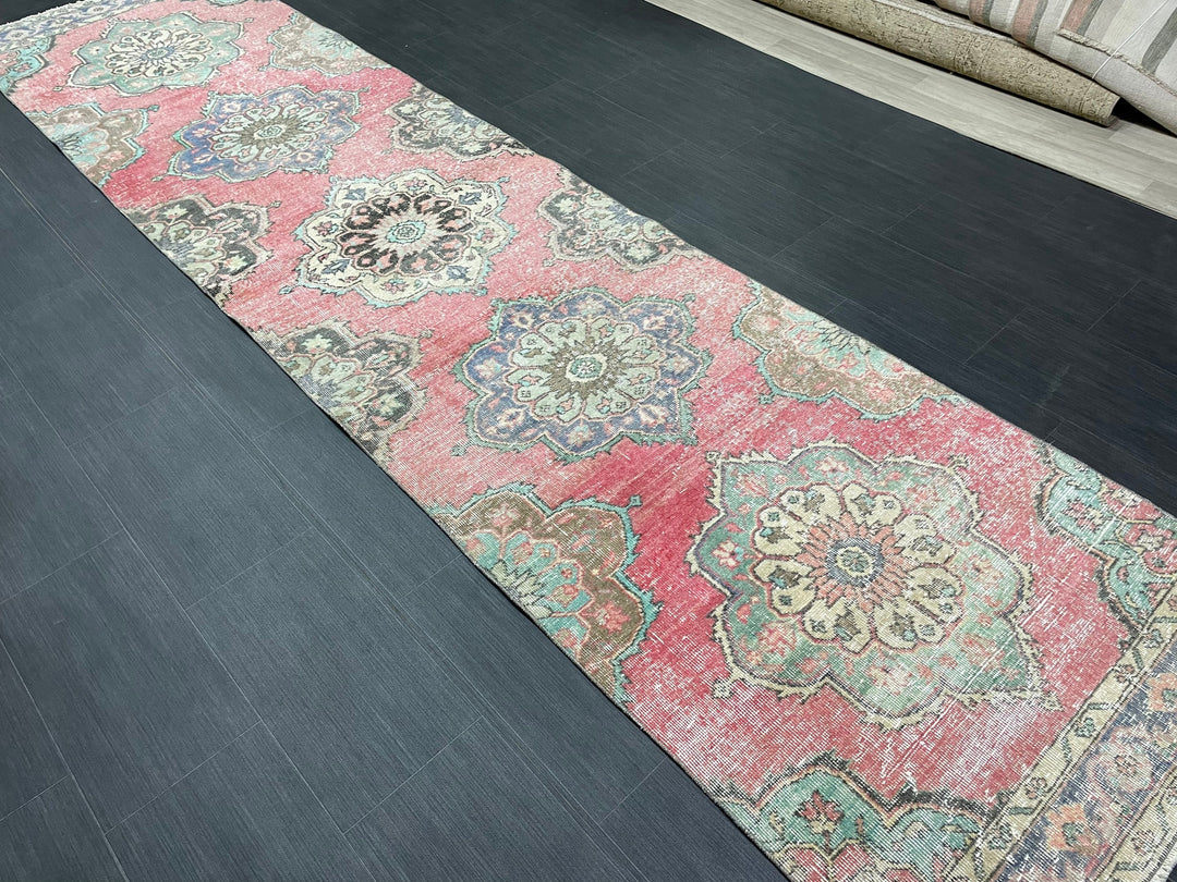 Beige Turkish Runner Rug 3' x 12' 6" Hand-Knotted texture