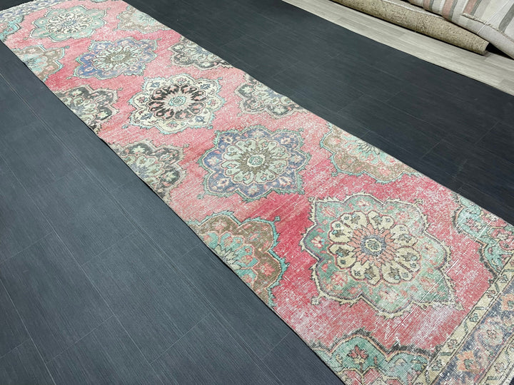 Beige Turkish Runner Rug 3' x 12' 6" Hand-Knotted texture