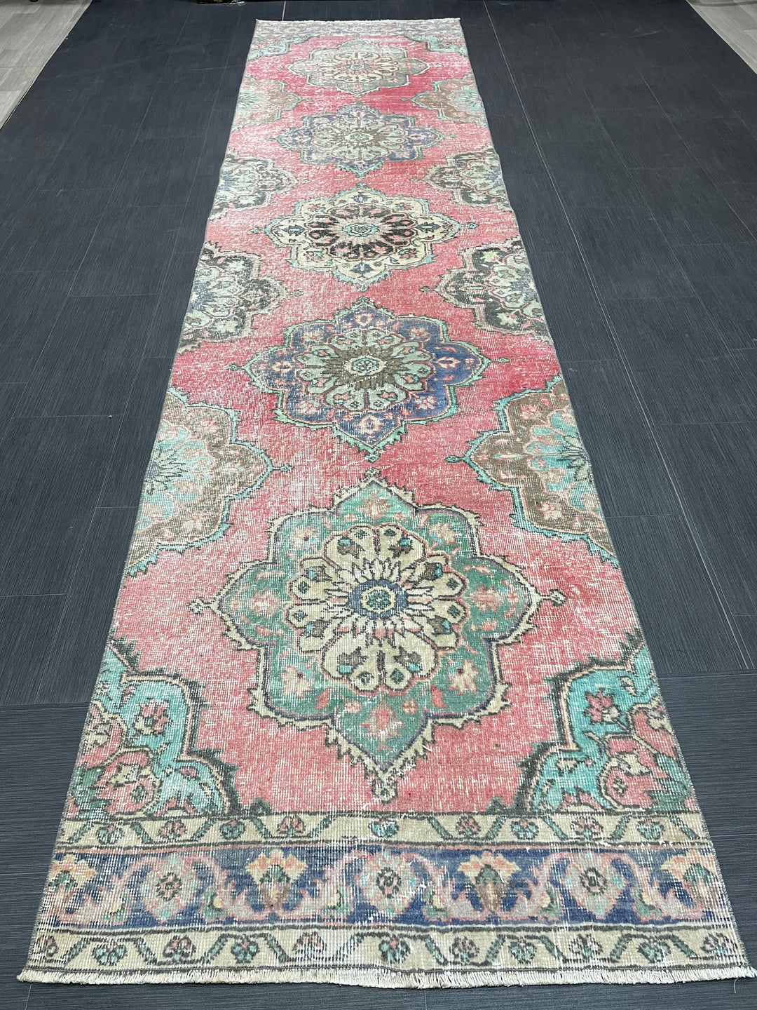 Beige Turkish Runner Rug 3' x 12' 6" Hand-Knotted field