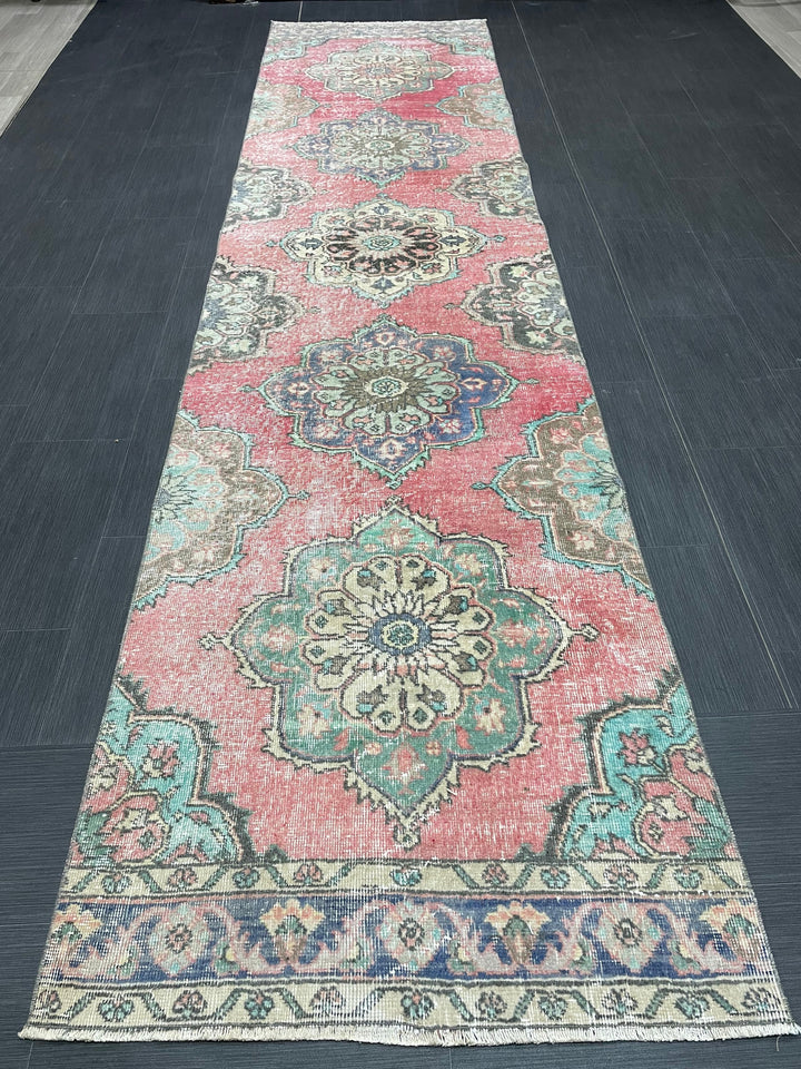 Beige Turkish Runner Rug 3' x 12' 6" Hand-Knotted field