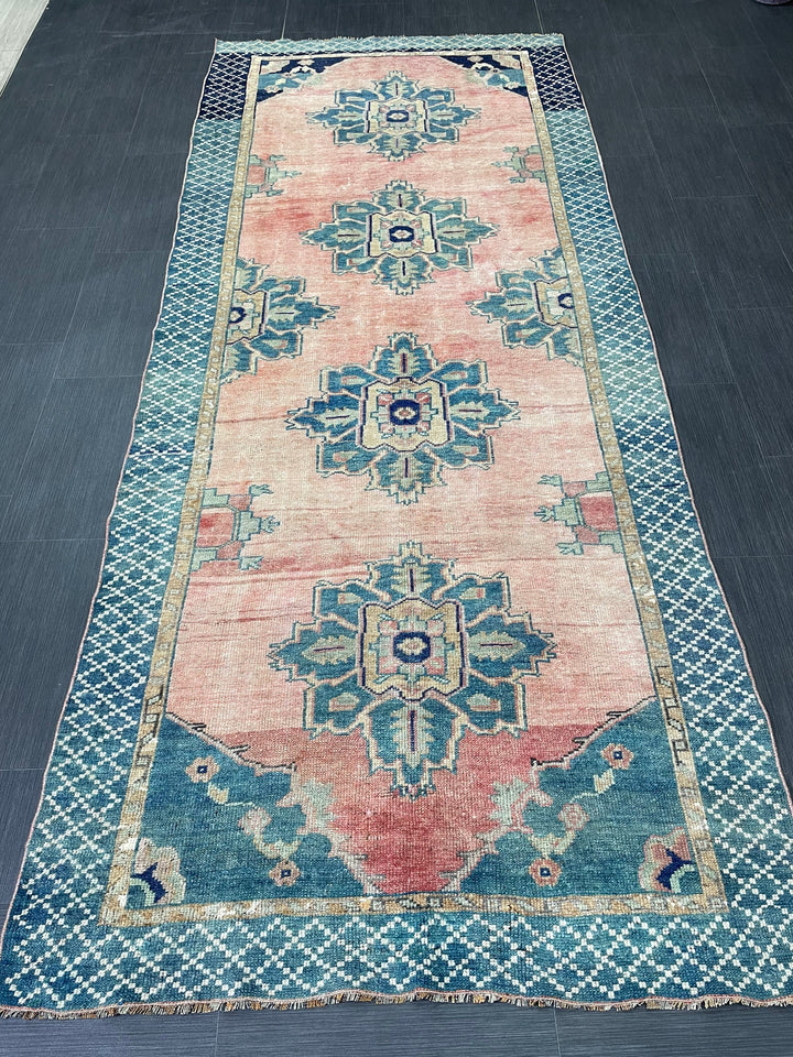 Green Turkish Runner Rug 4' 3" x 10' 1" Hand-Knotted | No. WR88261