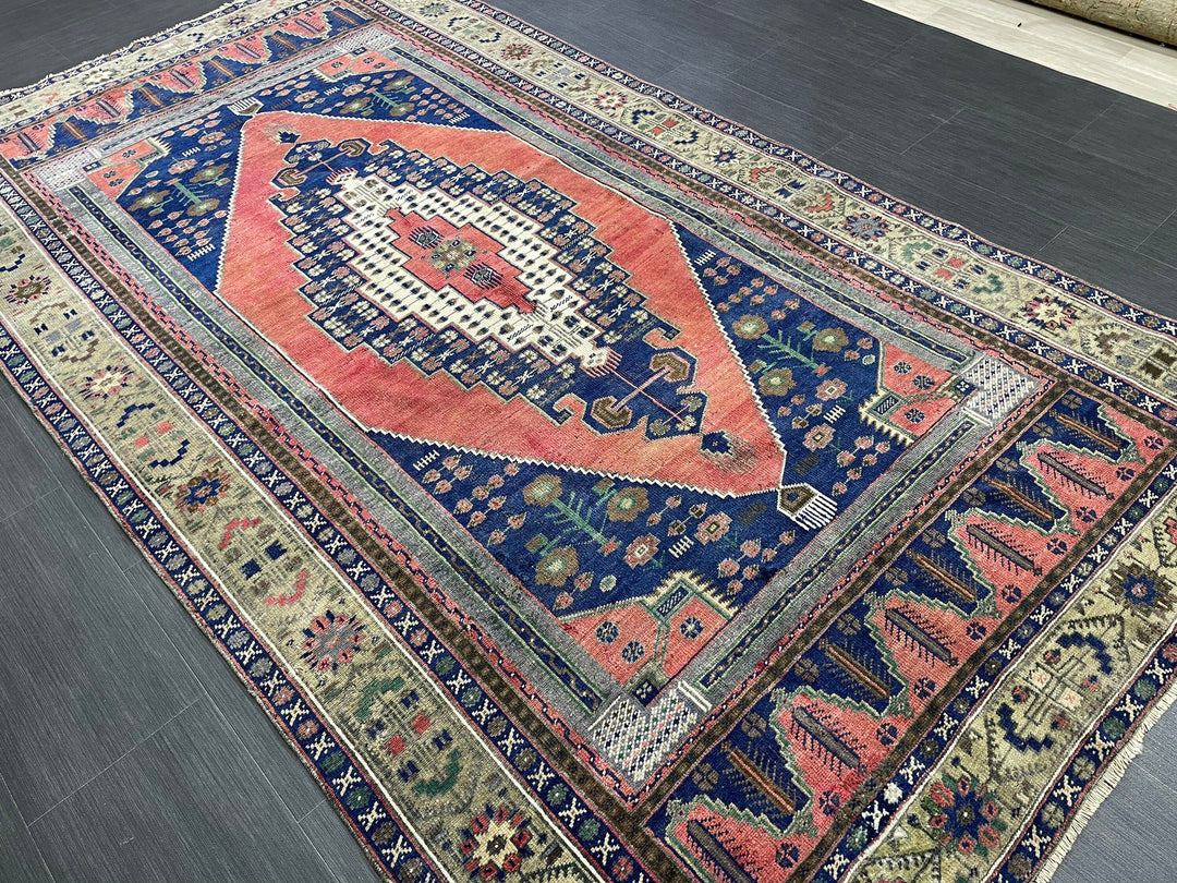 Beige Turkish Runner Rug 4' 10" x 9' Hand-Knotted