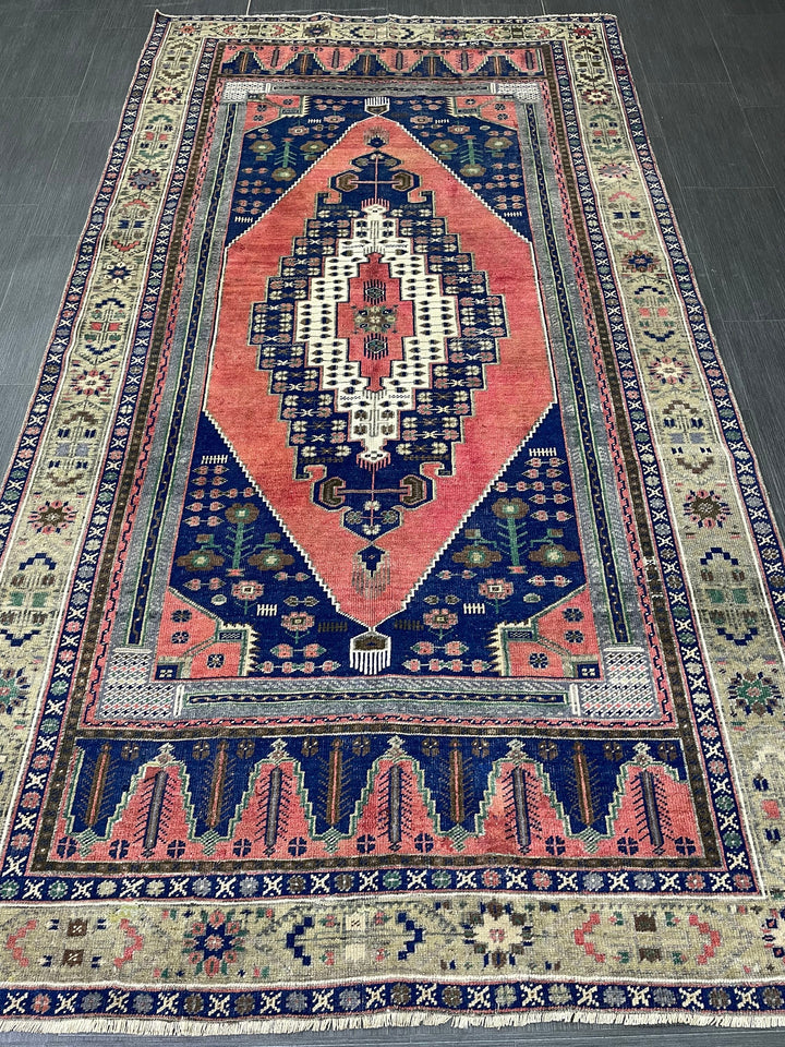 Beige Turkish Runner Rug 4' 10" x 9' Hand-Knotted reverse