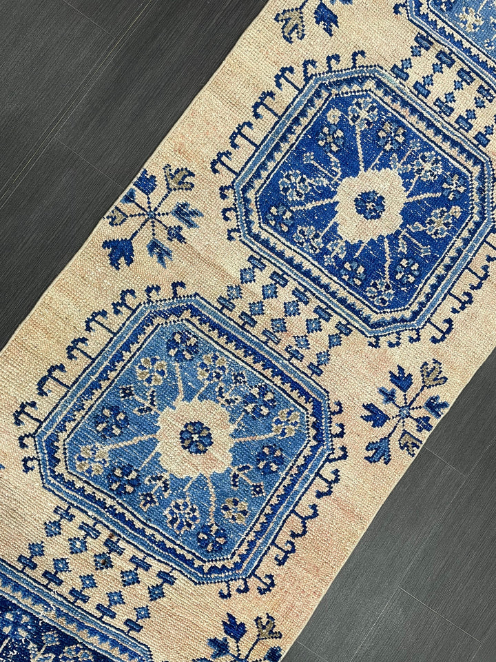 Blue Turkish Runner Rug 2' 9" x 12' 1" Hand-Knotted | No. WR16098