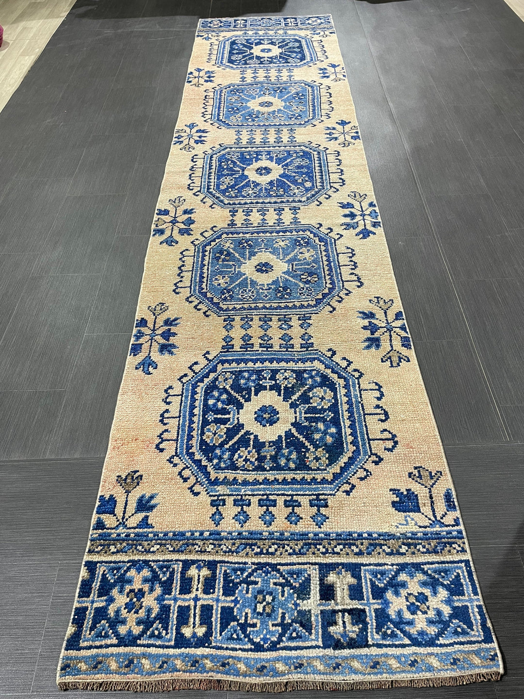 Blue Turkish Runner Rug 2' 9" x 12' 1" Hand-Knotted | No. WR16098