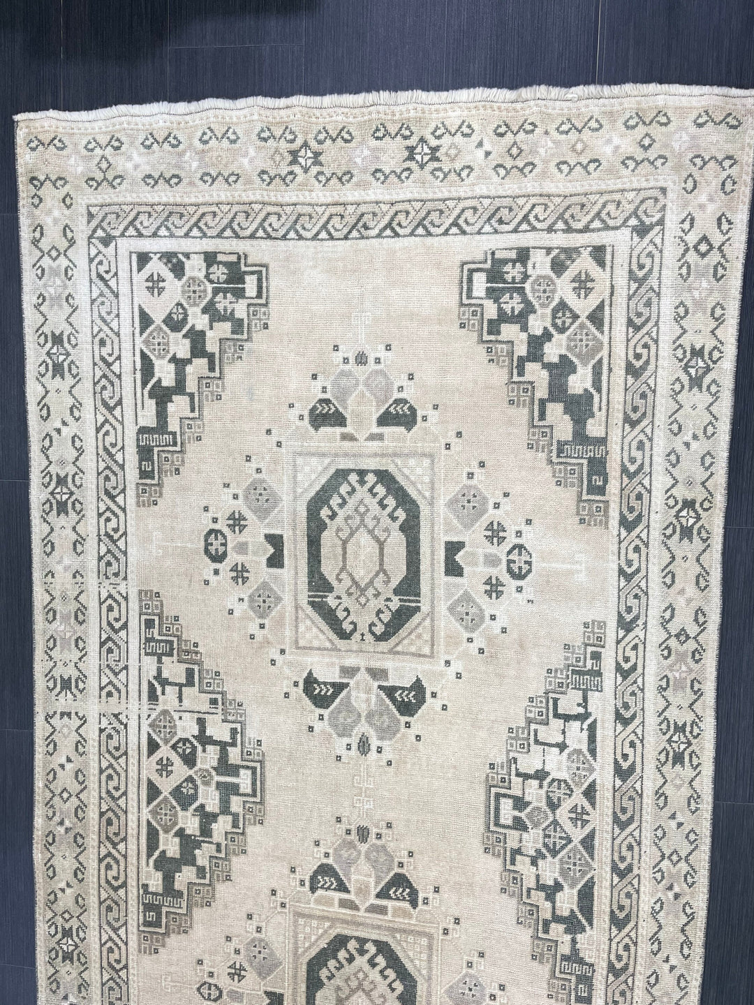 Beige Turkish Runner Rug 4' 3" x 10' 11" Hand-Knotted detail