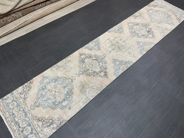 Beige Turkish Runner Rug 2' 8" x 12' 5" Hand-Knotted
