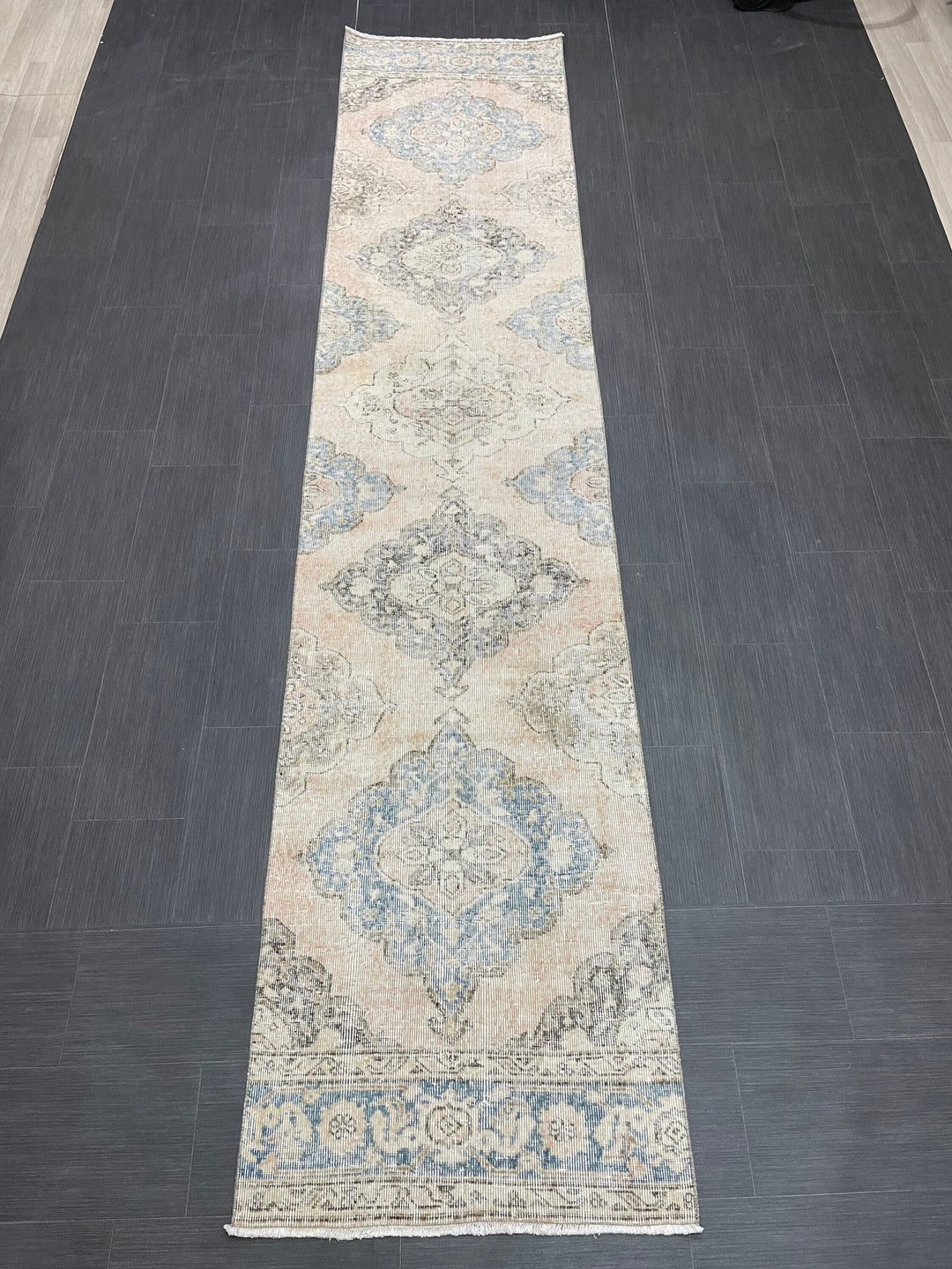Beige Turkish Runner Rug 2' 8" x 12' 5" Hand-Knotted view