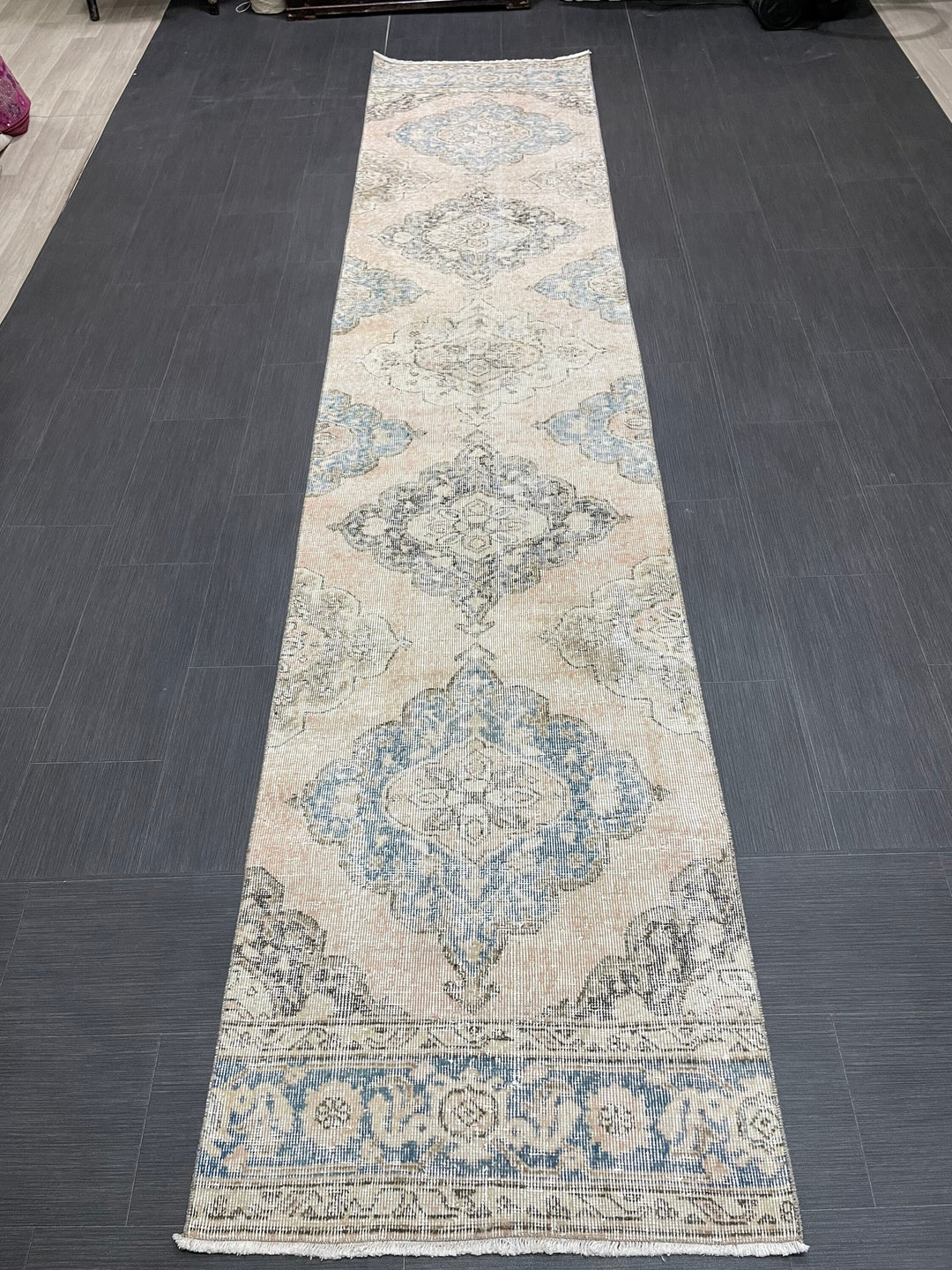 Beige Turkish Runner Rug 2' 8" x 12' 5" Hand-Knotted field