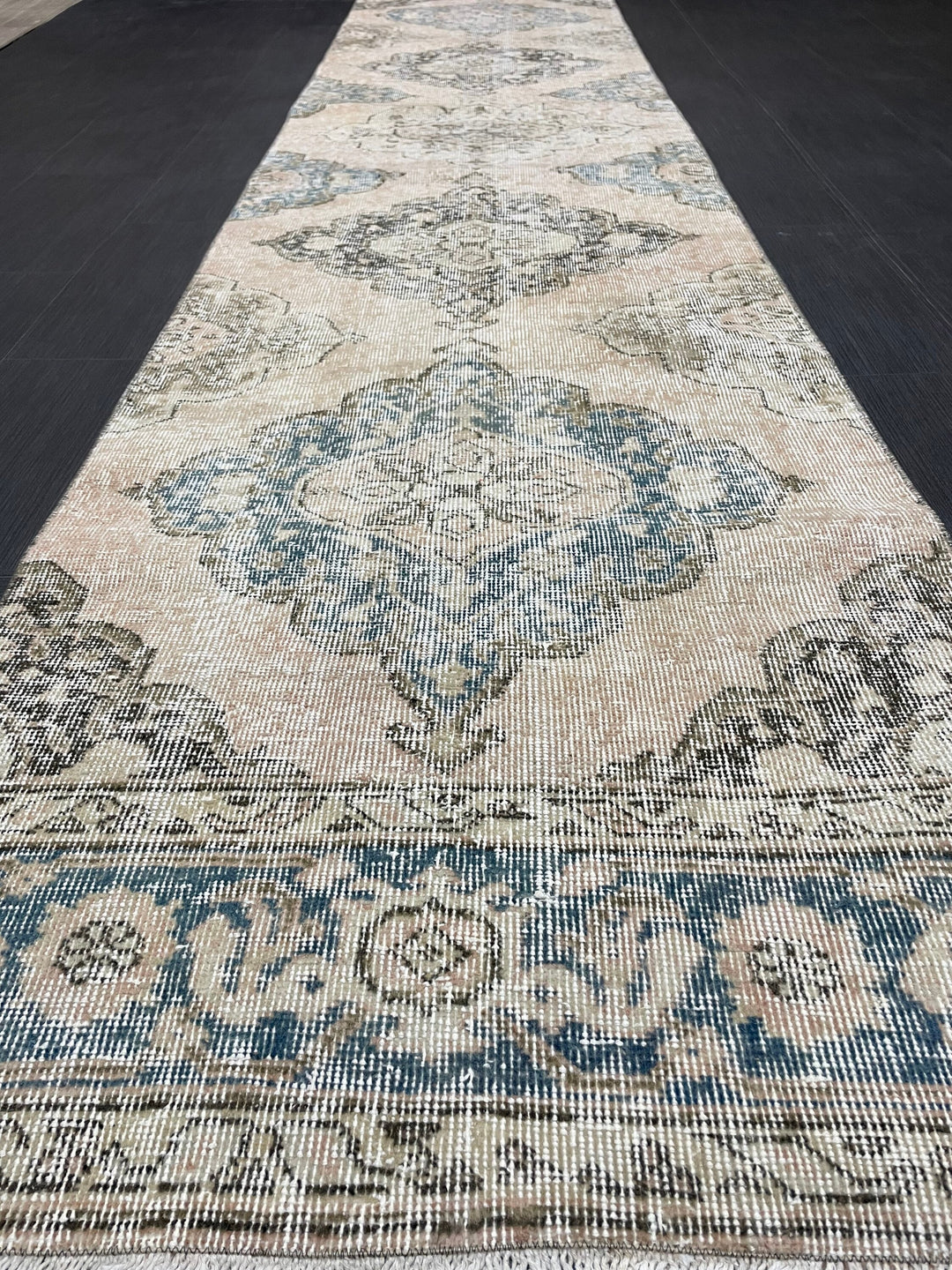 Beige Turkish Runner Rug 2' 8" x 12' 5" Hand-Knotted reverse